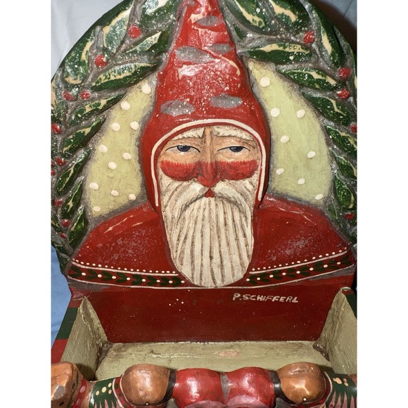 P Schifferl MIDWEST Folk Art SANTA Birds CHRISTMAS Card Holder Box 10" - Picture 5 of 6